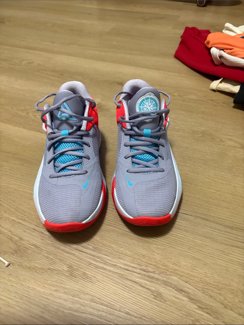 Nike Kids Gray, Red & Blue Basketball Sneakers